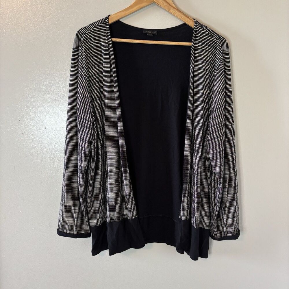 J. Jill Wearever Cardigan Black Stripe Open Front Long Sleeve Travel Sz Large